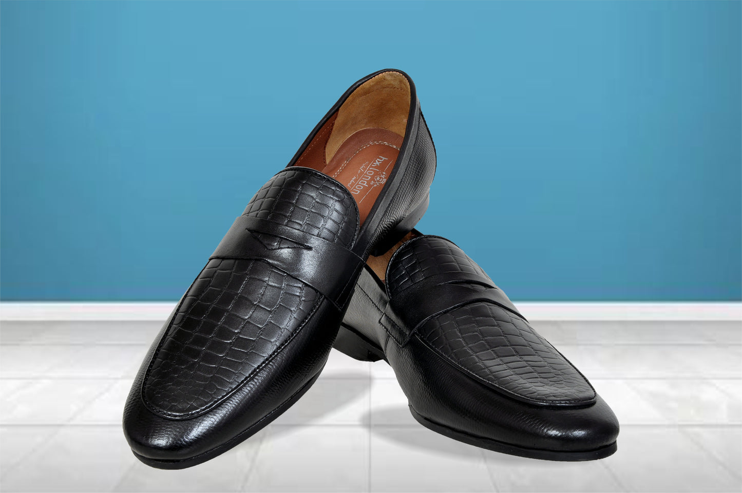 Black Genuine Leather Textured formal Loafers