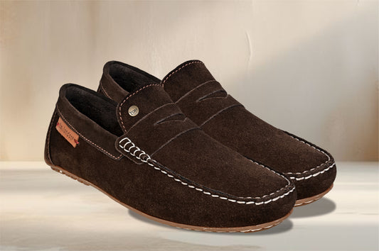 Brown Suede Men's Formal Slip-On Driving Shoes with Memory Foam