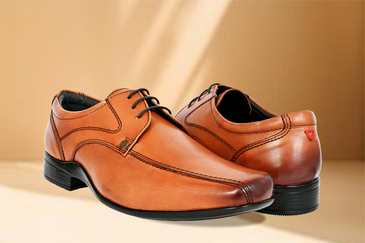 Tan Leather Formal Lace-UP Shoes For Men