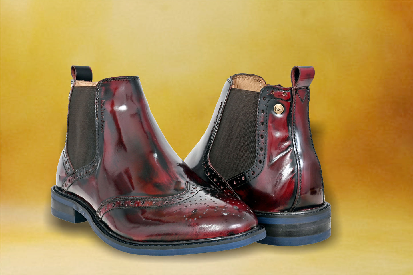 Cherry Brush-Off Leather Brogues Mid Top Blocked Heel Regular Boots