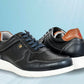 Navy Leather Men Perforations Round Toe Lightweight Sneakers