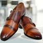 Tan Textured Leather Double Strap Formal Monk Shoes