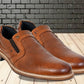 Tan Leather Textured Formal Slip-On Shoes