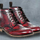 Burgundy Genuine Leather Men's brogue lace-up boots for Casual Wear