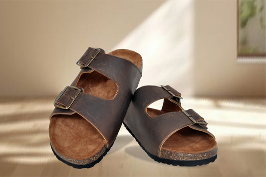 Brown Leather Sandal Slip-on Casual Leather Flats For Men