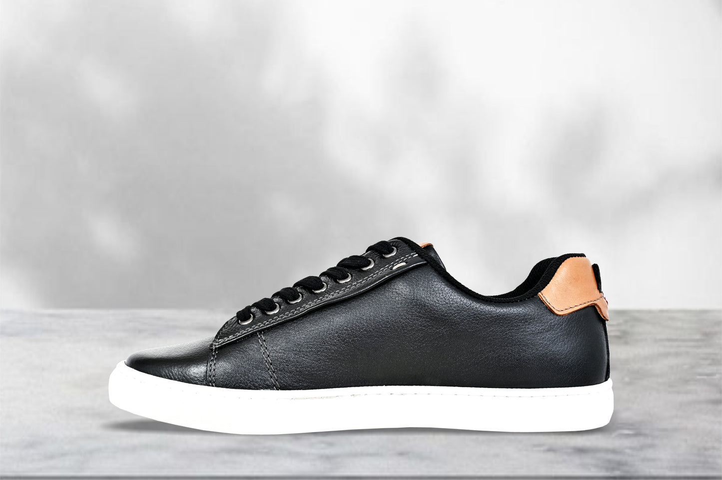 Black Genuine Leather Formal Lace-Up Sneakers For Men