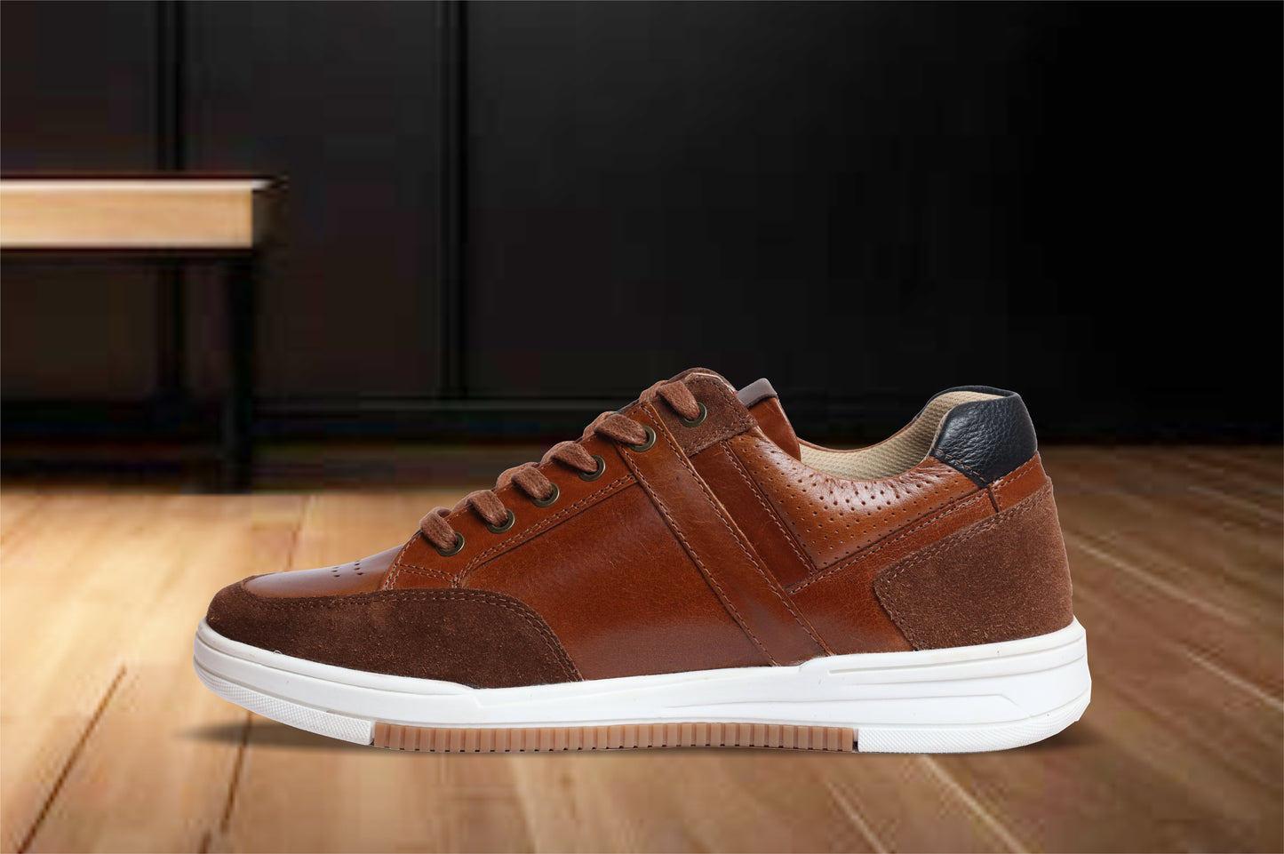 Tan & Navy leather Lace-up Sneakers for Men
