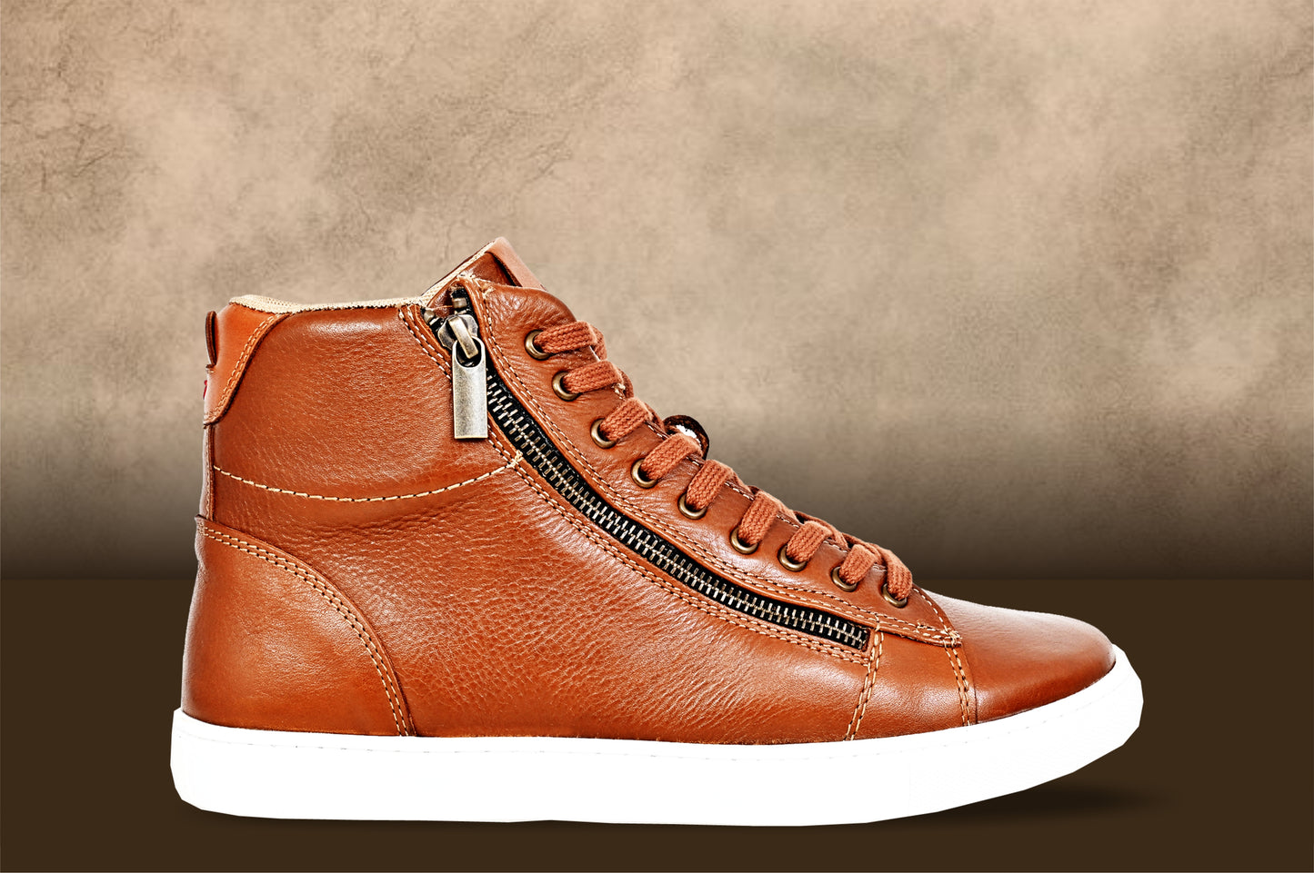 Tan Genuine Leather Ankle Sneakers for Men