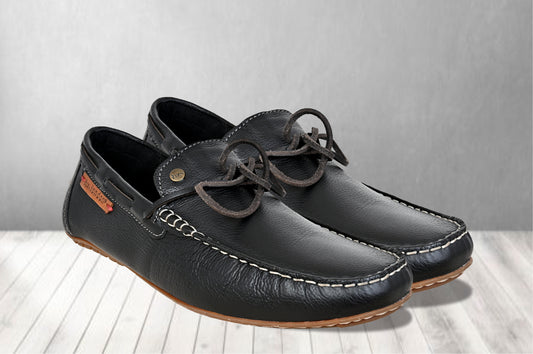 Black Leather Lightweight Driving Shoes With Bows