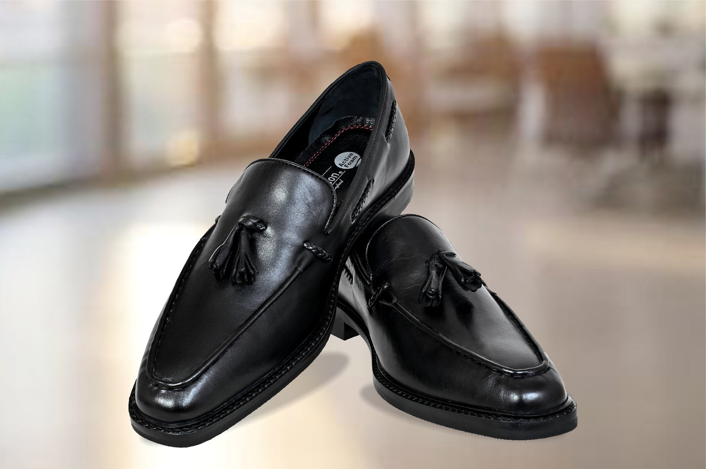 Black Leather Men Tassel Formal Loafers