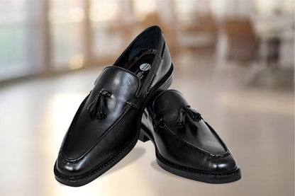 Black Leather Men Tassel Formal Loafers