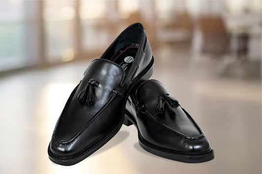 Black Leather Men Tassel Formal Loafers