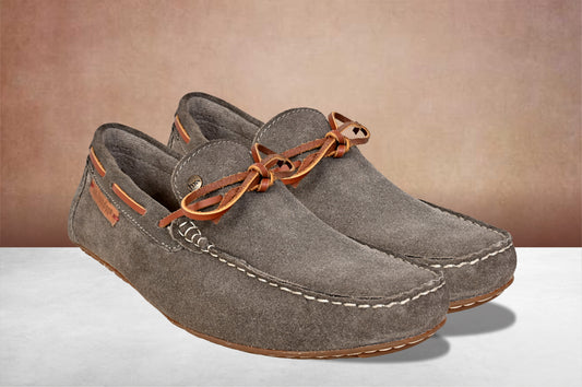 Khaki Suede Lightweight Driving Shoes With Bows