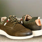 Olive Leather Men Round Toe Lightweight Nubuck Sneakers