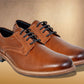 Tan Leather Men Textured Formal Derby Shoes