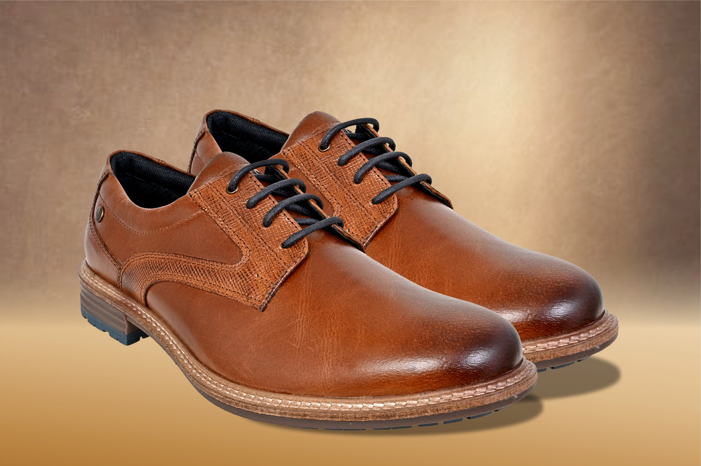 Tan Leather Men Textured Formal Derby Shoes