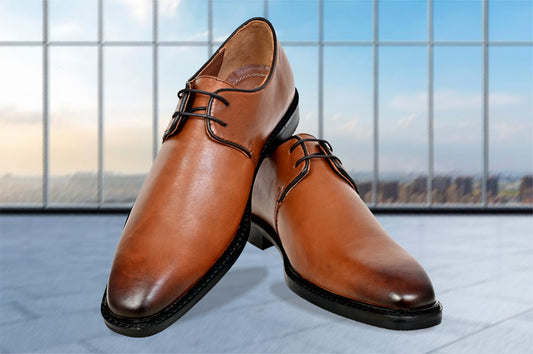 Tan Leather Formal For Men Lace-Up Casual Leather Shoes