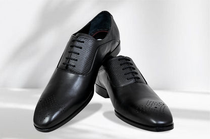 Black Genuine Leather Oxford Classic Formal Lace-Up Shoes For Men