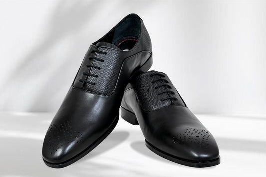 Black Genuine Leather Oxford Classic Formal Lace-Up Shoes For Men