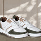 White & Olive leather Lace-up Sneakers for Men