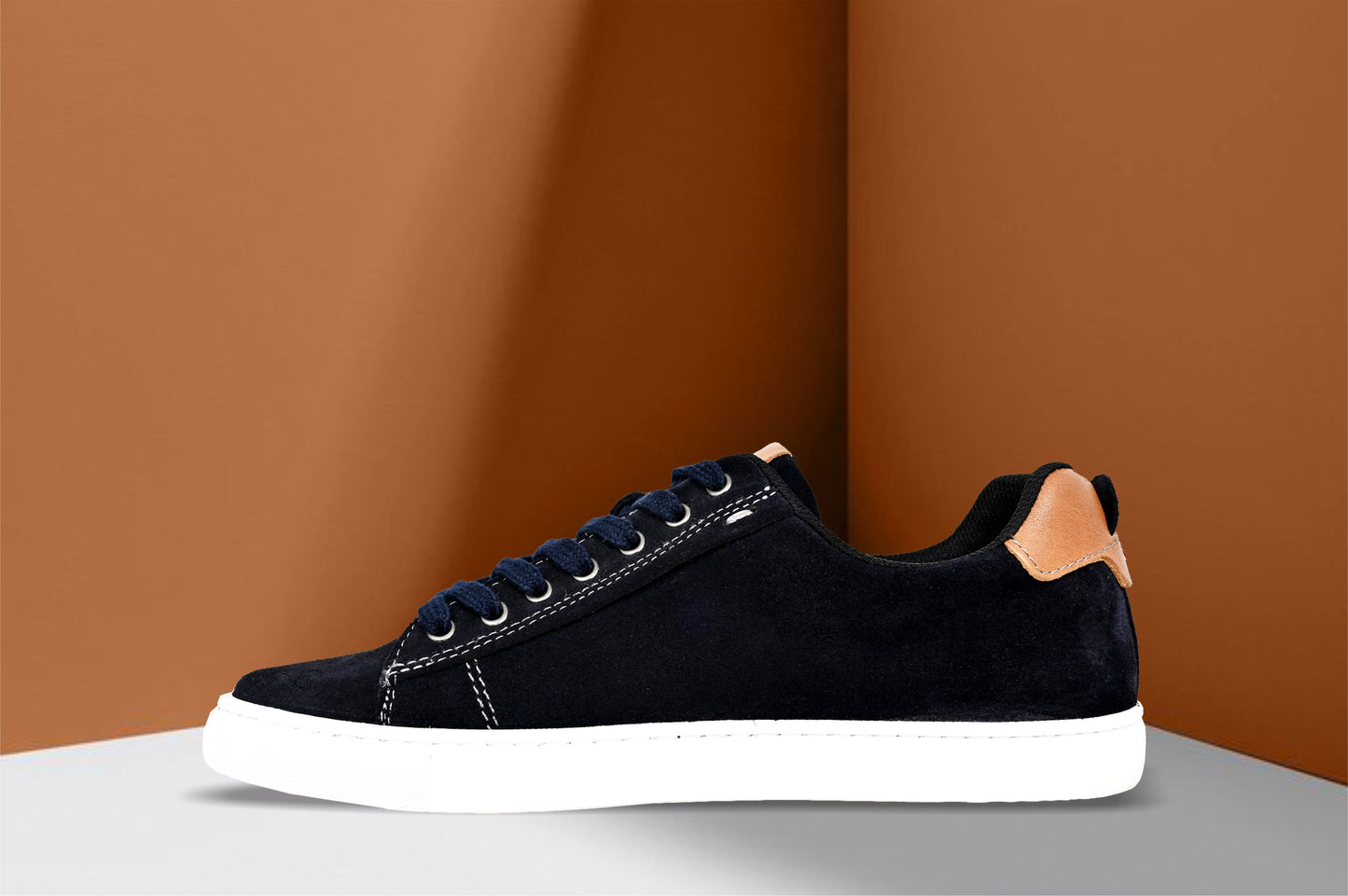 Navy Genuine Suede Leather Formal Lace-Up Sneakers For Men