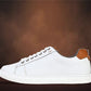 White Genuine Leather Formal Lace-Up Sneakers For Men