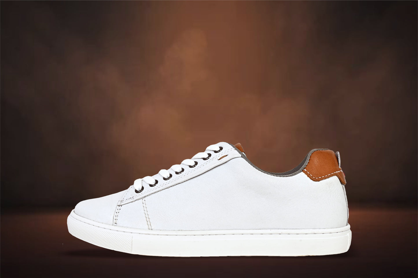 White Genuine Leather Formal Lace-Up Sneakers For Men