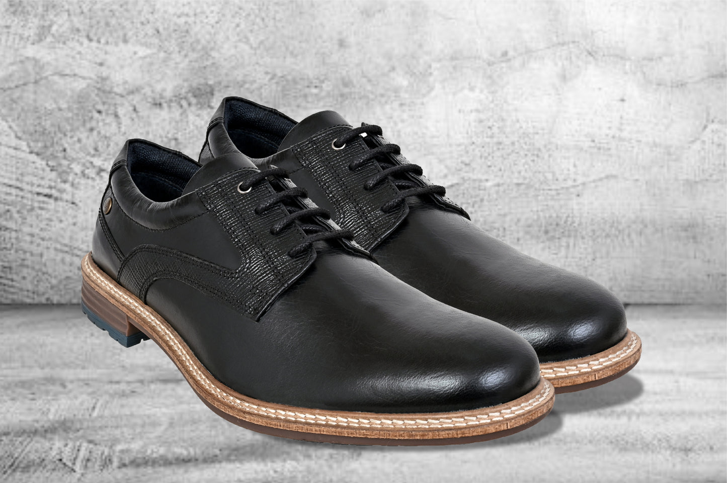 Black Leather Textured Formal Derby Shoes