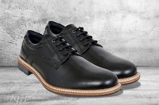 Black Leather Textured Formal Derby Shoes