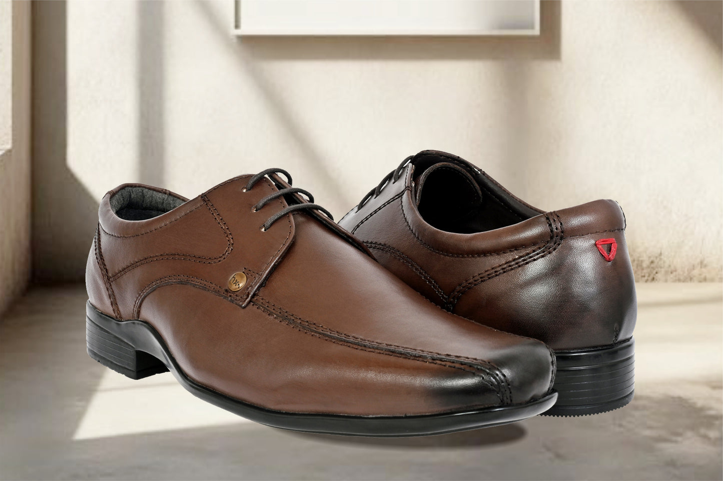 Brown Leather Formal Lace-Up Shoes For Men
