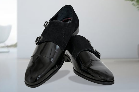 Black Patent Leather Double Strap Formal Monk Shoes