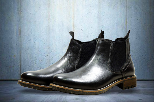Black Genuine Leather Men's Chelsea Boots For Casual Wear