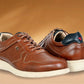 Tan Leather Men Perforations Round Toe Lightweight Sneakers