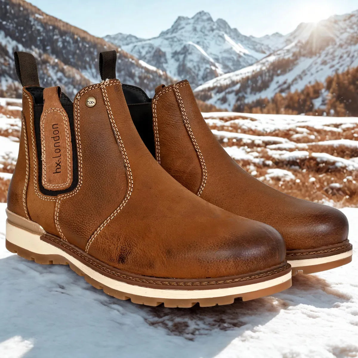 Tan Leather Round Toe Mid Top Chelsea Boots