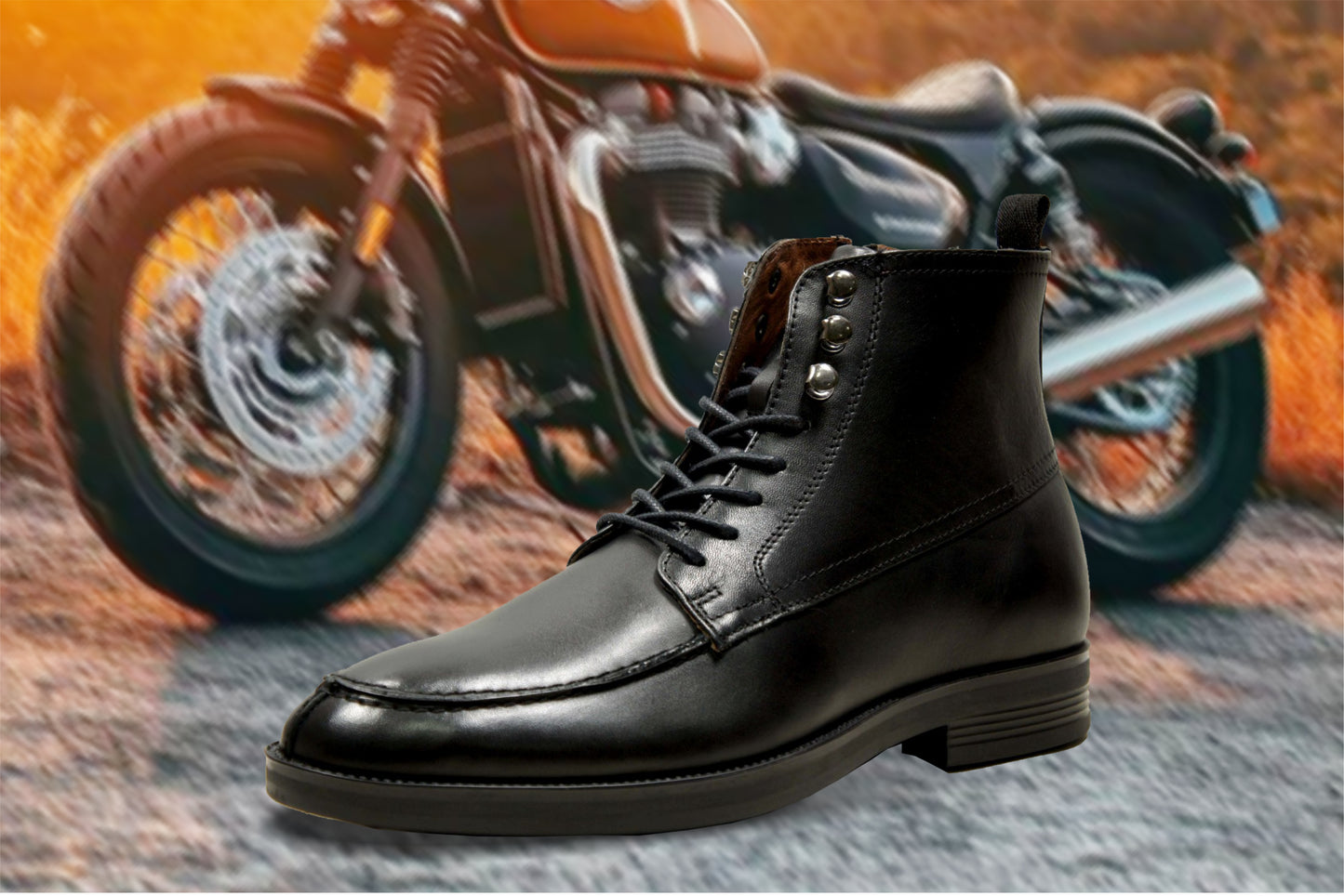 Black Genuine Leather Biker Boots For Men