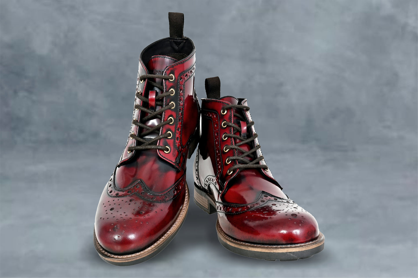 Burgundy Genuine Leather Men's brogue lace-up boots for Casual Wear