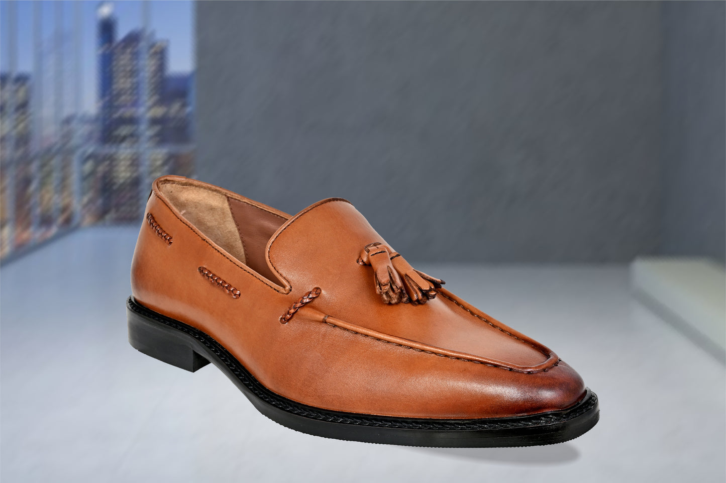 Tan Leather Men Tassel Formal Loafers