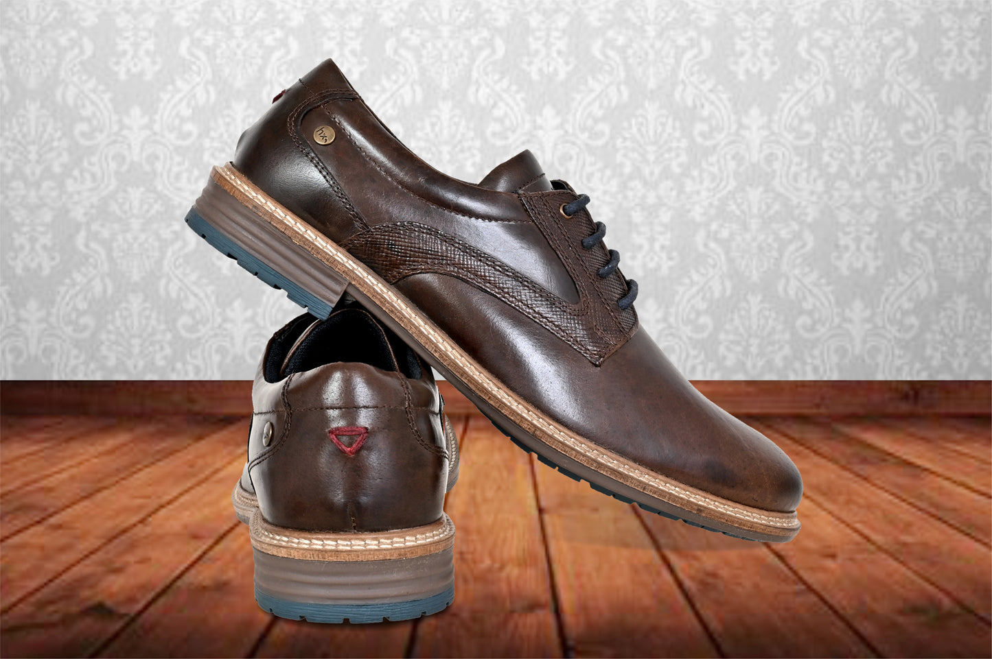 Brown Leather Men Textured Formal Derby Shoes