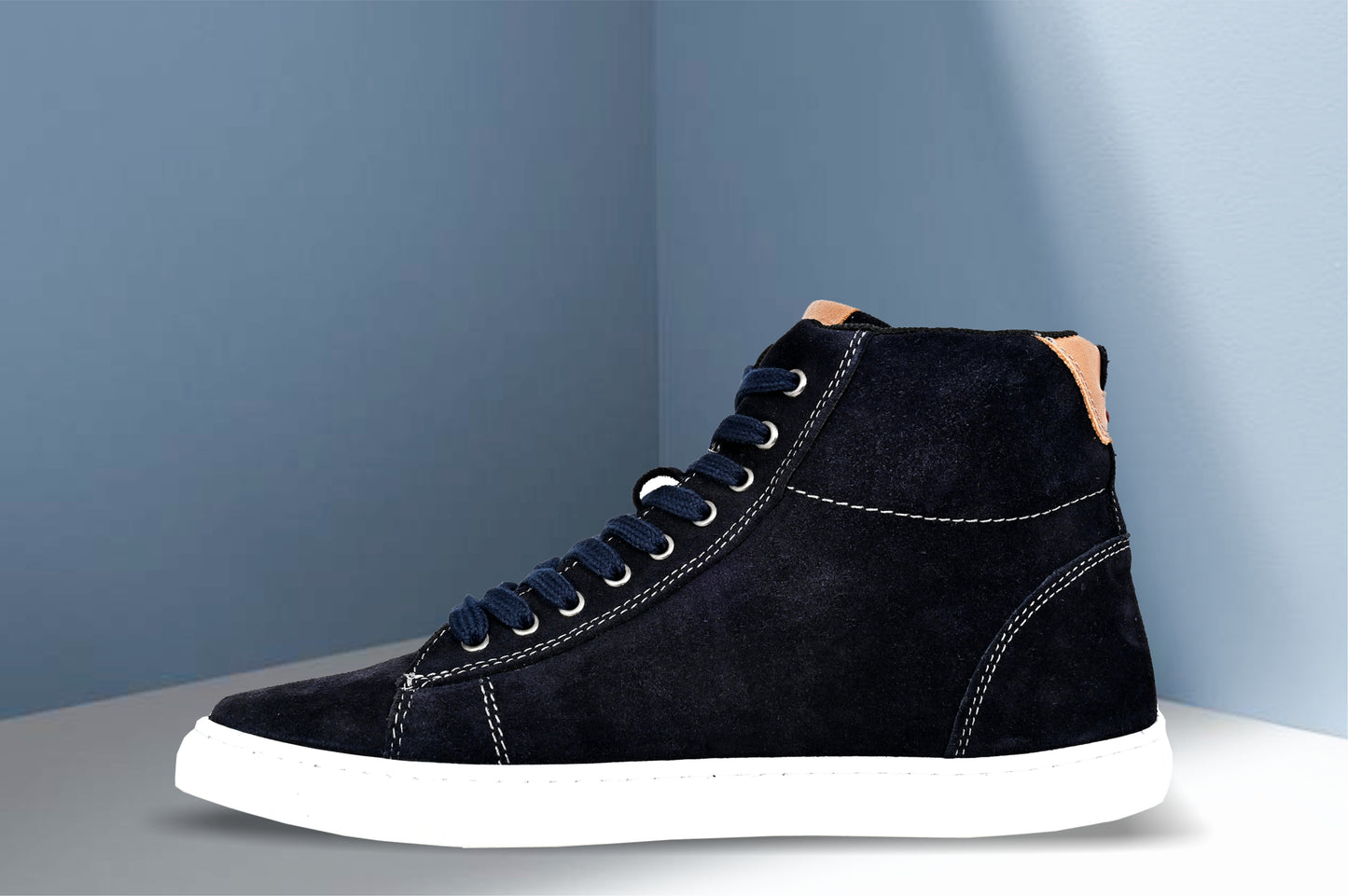 Navy Genuine Suede Leather Ankle Sneakers for Men