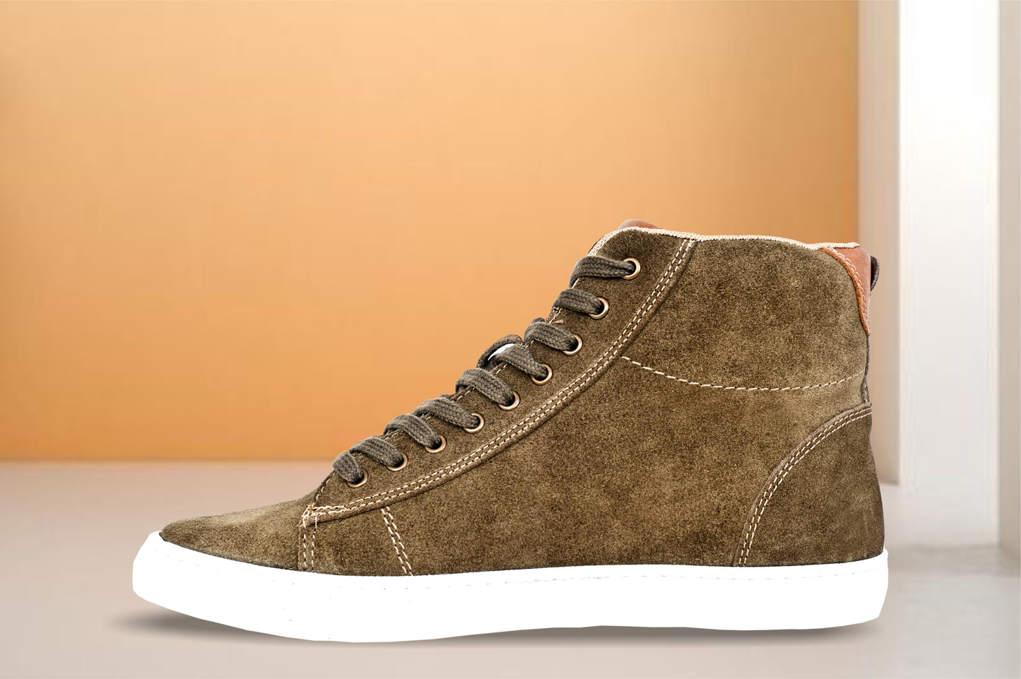 Olive Genuine Suede Leather Ankle Sneakers for Men