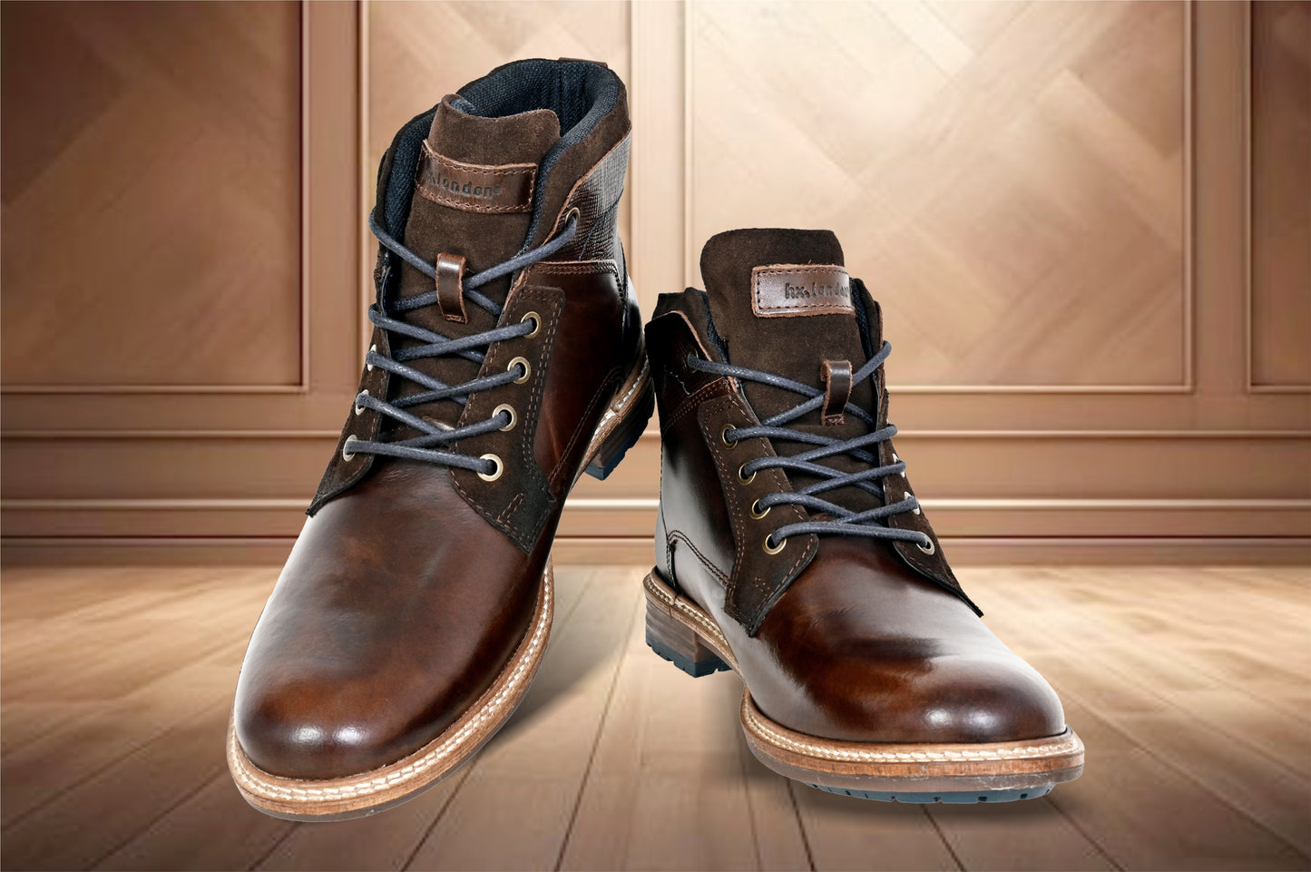 Brown Leather Textured Mid Top Biker Boots