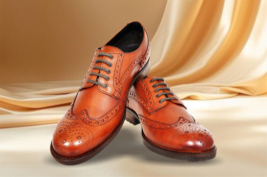 Tan Genuine Leather Lace-Up Shoes For Men