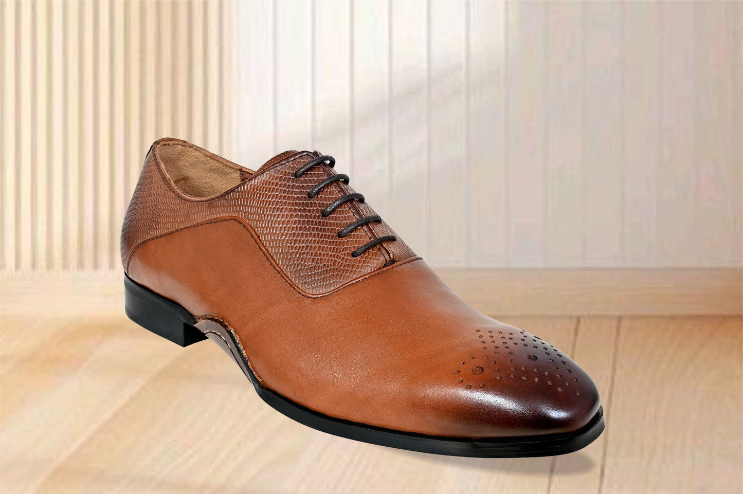 Tan Genuine Leather Oxford Classic Formal Lace-Up Shoes For Men