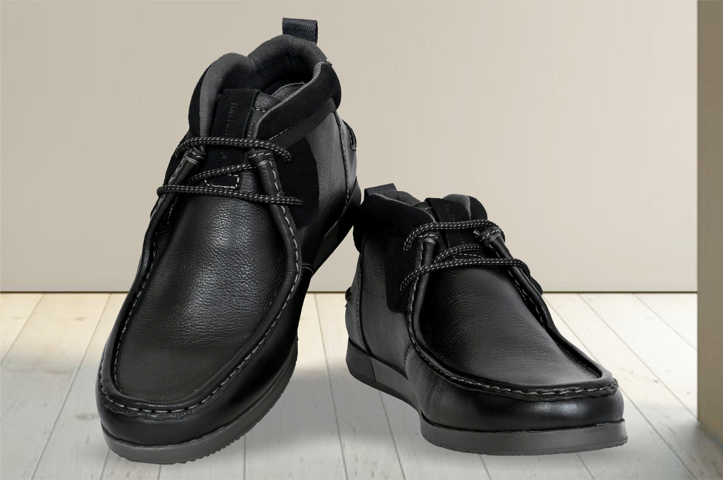 Black Leather Formal Lace-Up Chuckka Boots For Men