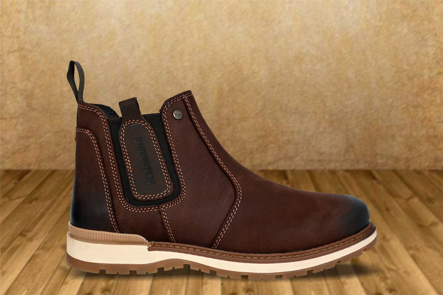 Brown Leather Round Toe Mid Top Chelsea Boots