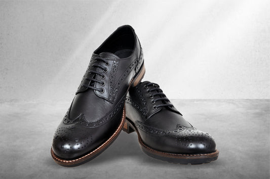 Black Genuine Leather Lace-Up Shoes For Men