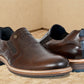 Brown Leather Textured Formal Slip-On Shoes