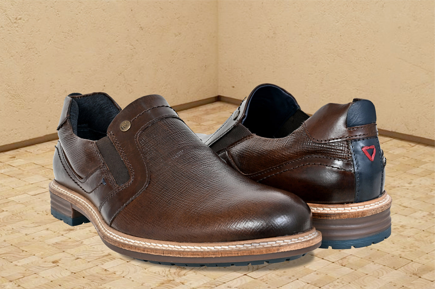 Brown Leather Textured Formal Slip-On Shoes