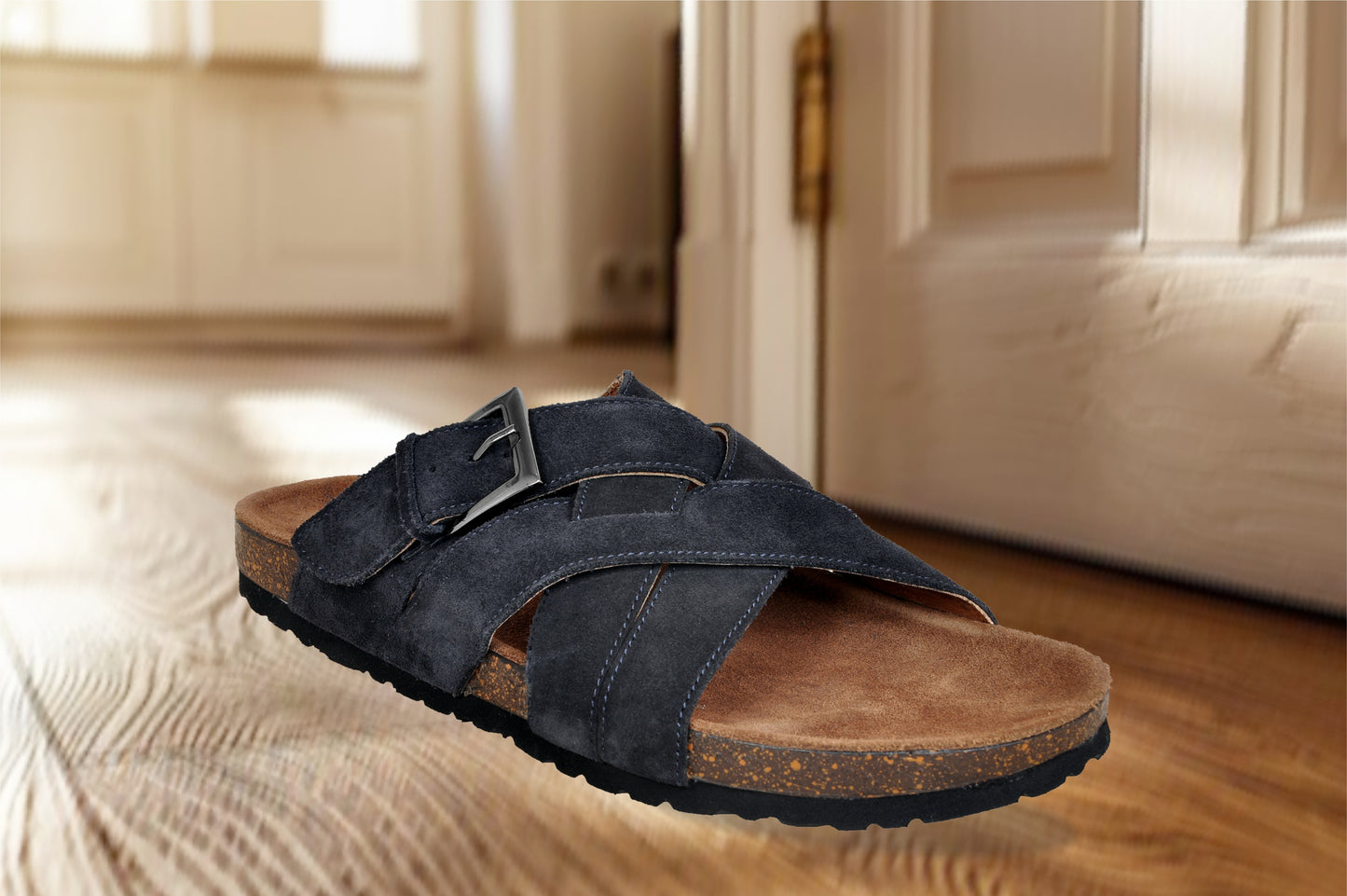 Navy Suede Slip-on Sandal Casual Flats  For Men