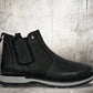 Black Leather Round Toe Mid Top Chelsea Boots
